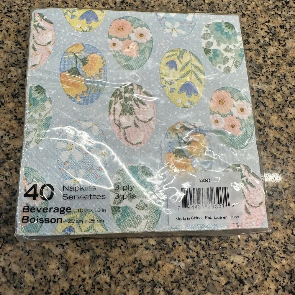 Easter Egg Floral Beverage Napkins Set Of 40 Paper 3 Ply 10x10 Spring Pastel